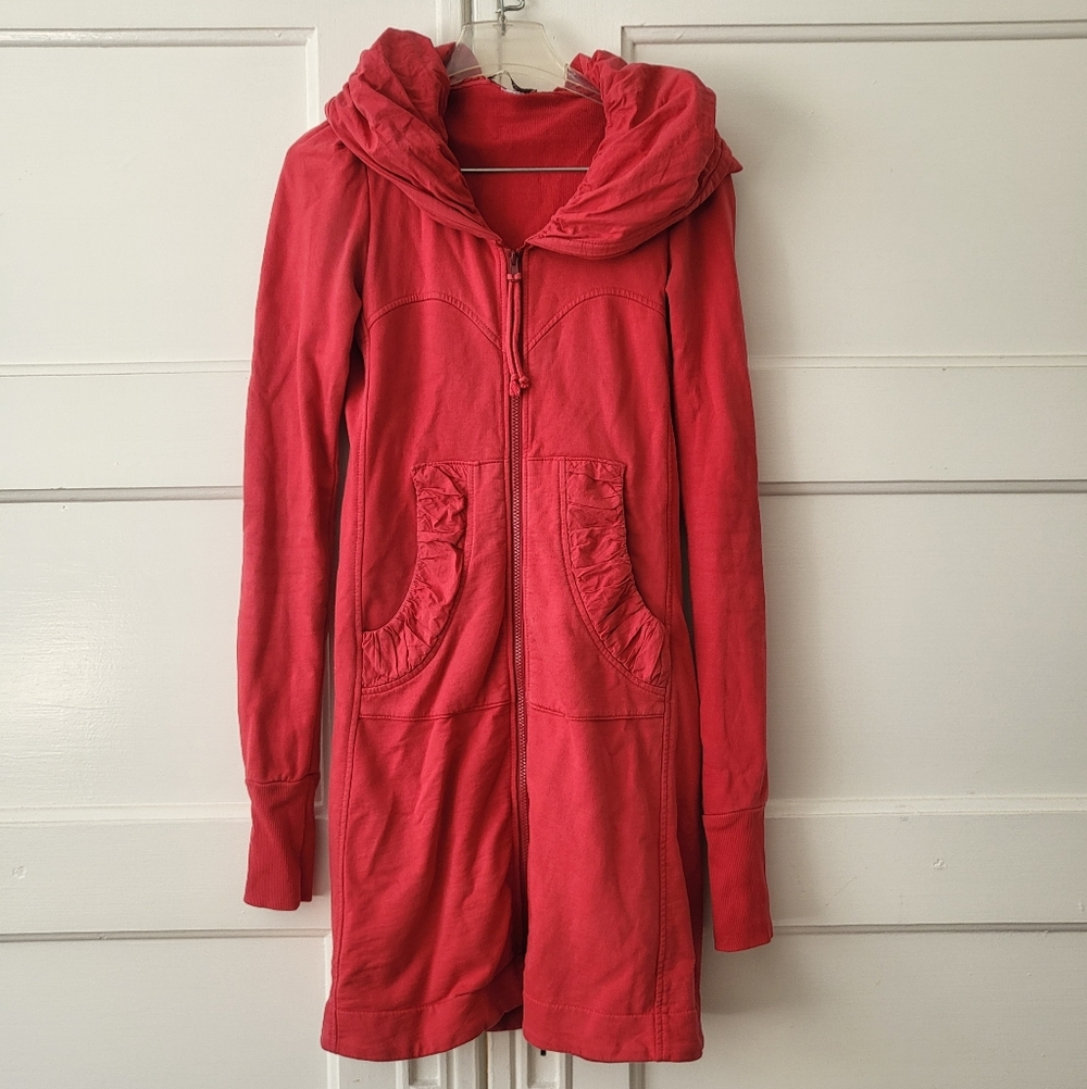 Prairie Underground Red Dark Pink Long Hoodie Cloak Dress Zip Up *Slight Damage*